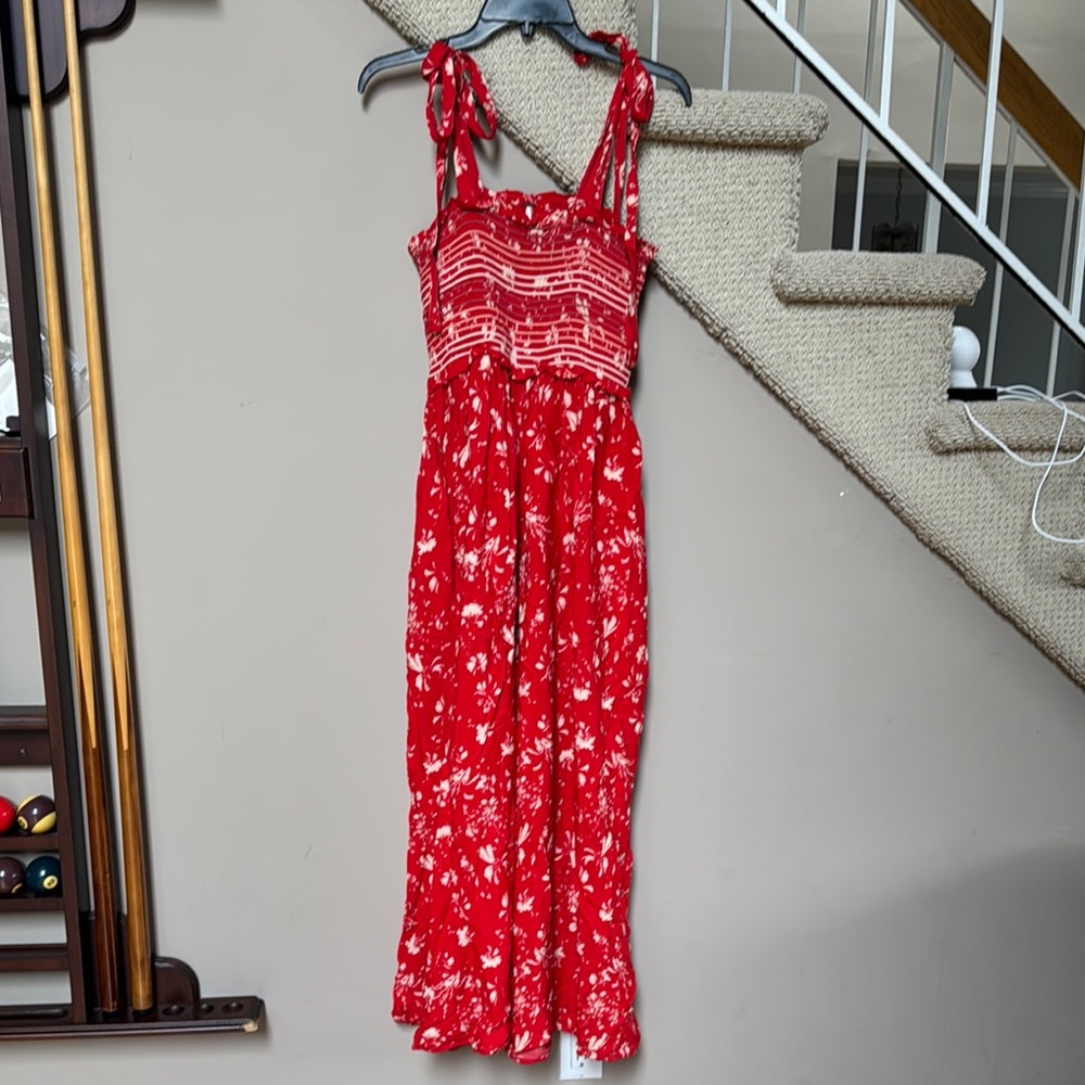 Free People Red and White Floral Top